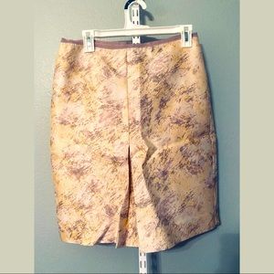 Cream and Lavender silk/satin A-Line BCBG skirt with pleat and rear zipper